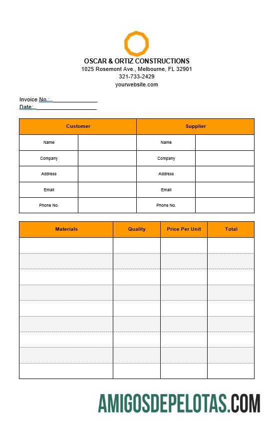 para download Modelo básico de fatura de construção